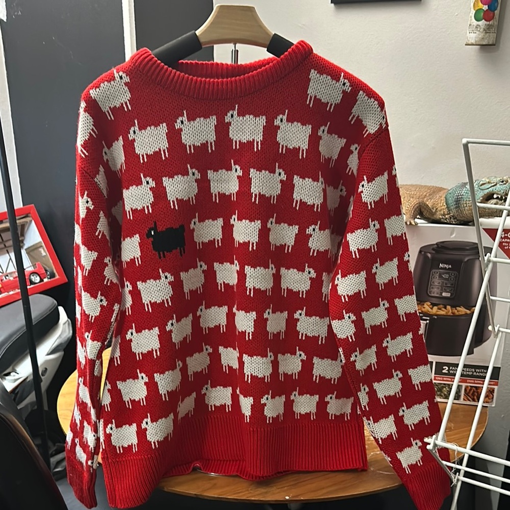 Red Sheep Pattern Sweater